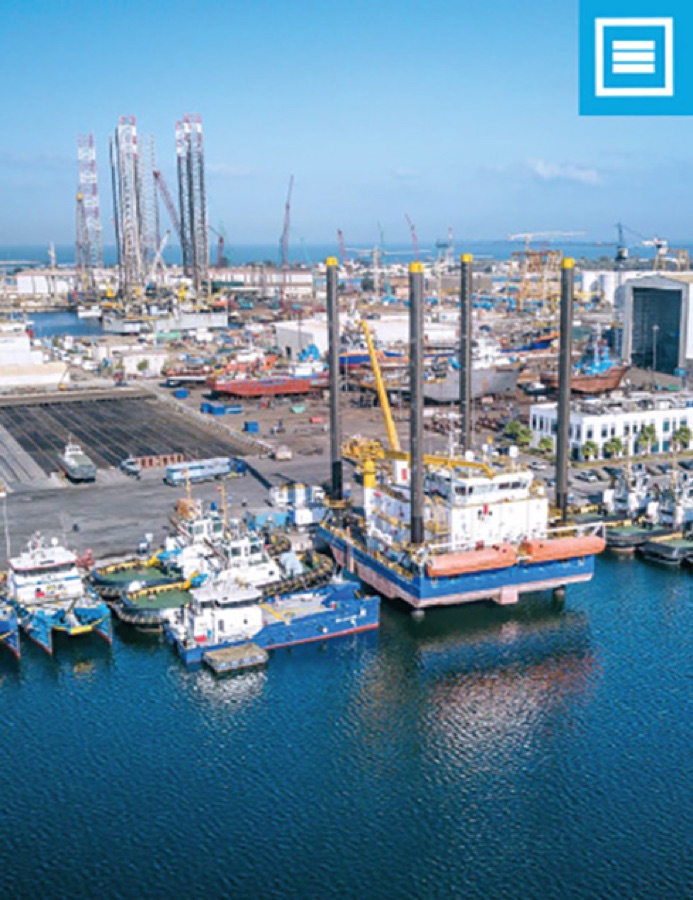 Aerial view of Hamriyah Free Zone port and marine facilities, Sharjah